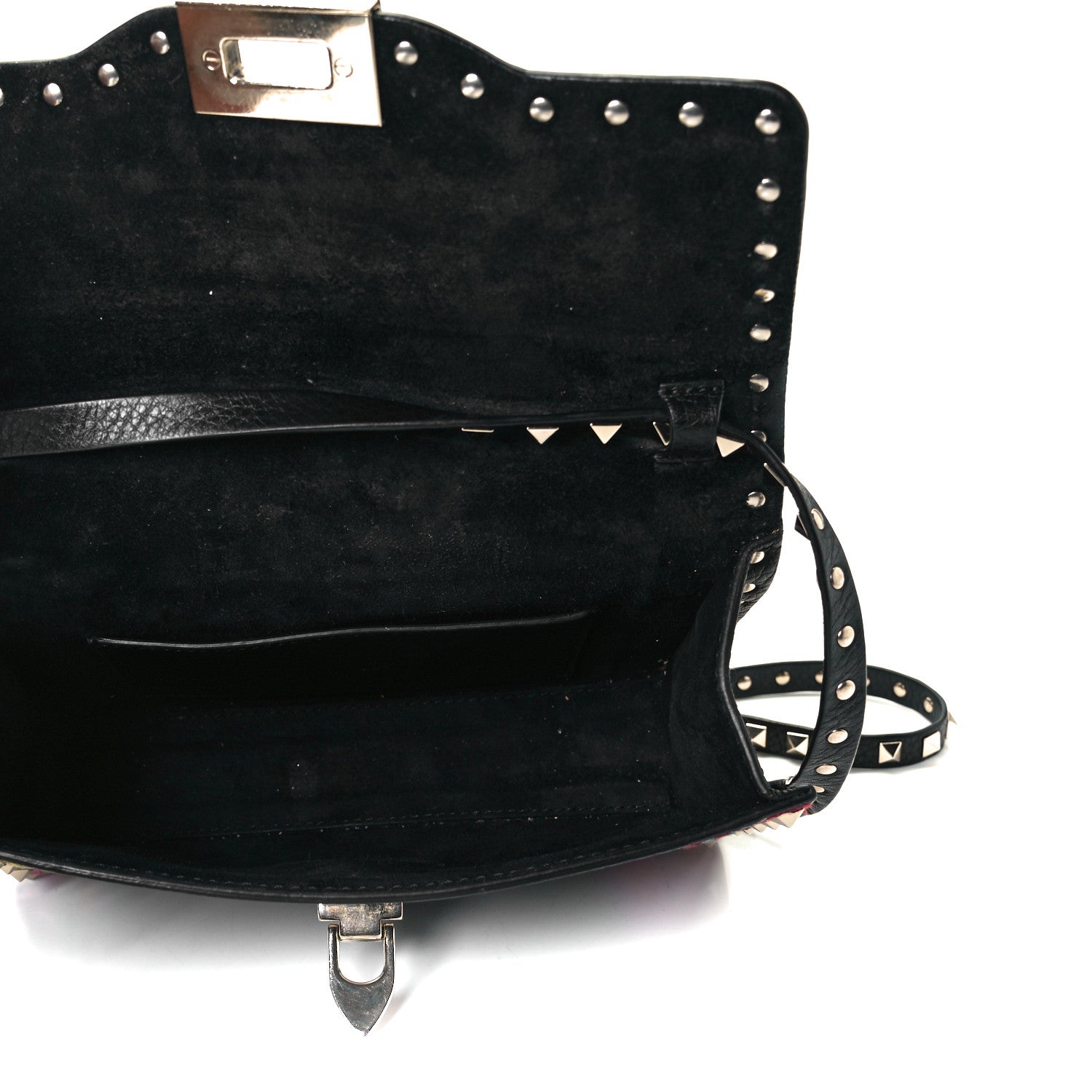 Valentino Garavani Pebbled Calfskin Embroidered Medium Rockstud Flip Lock Crossbody Bag Black 4 of 6