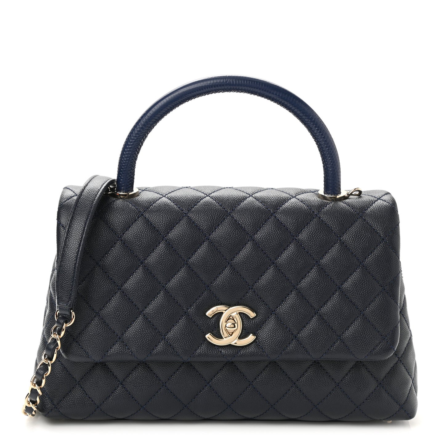 Caviar Lizard Quilted Small Coco Handle Flap Navy Blue