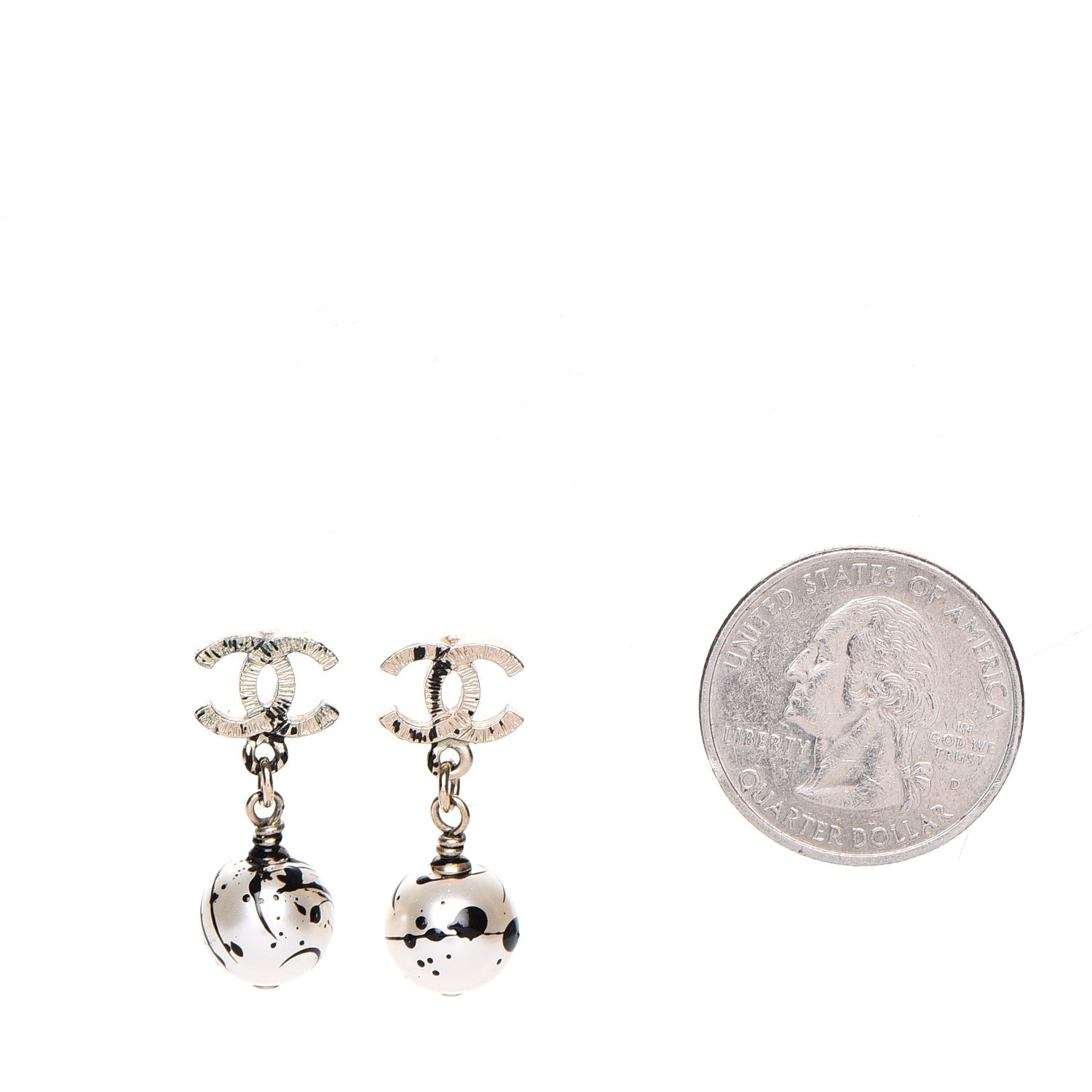 Chanel Pearl Bead CC Jackson Pollock Splattered Paint Drop Earrings Black Gold 2 of 5