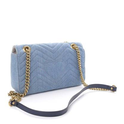 Gucci Denim Matelasse Small Pearly GG Marmont Shoulder Bag Blue 3 of 10