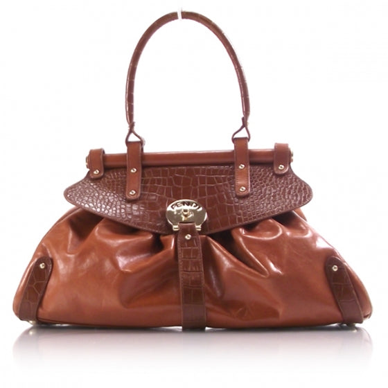 Calfskin Crocodile Embossed Medium Magic Bag Terracotta