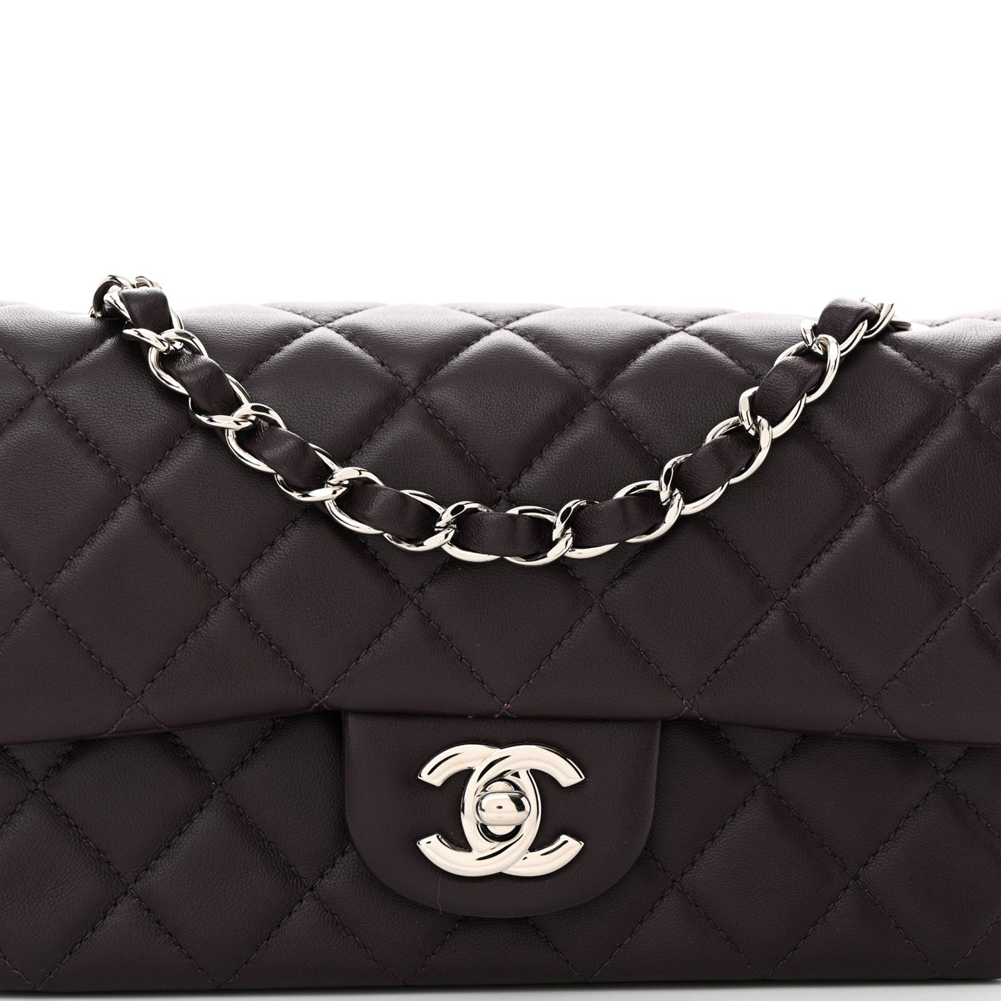 Lambskin Quilted Mini Rectangular Flap Dark Purple