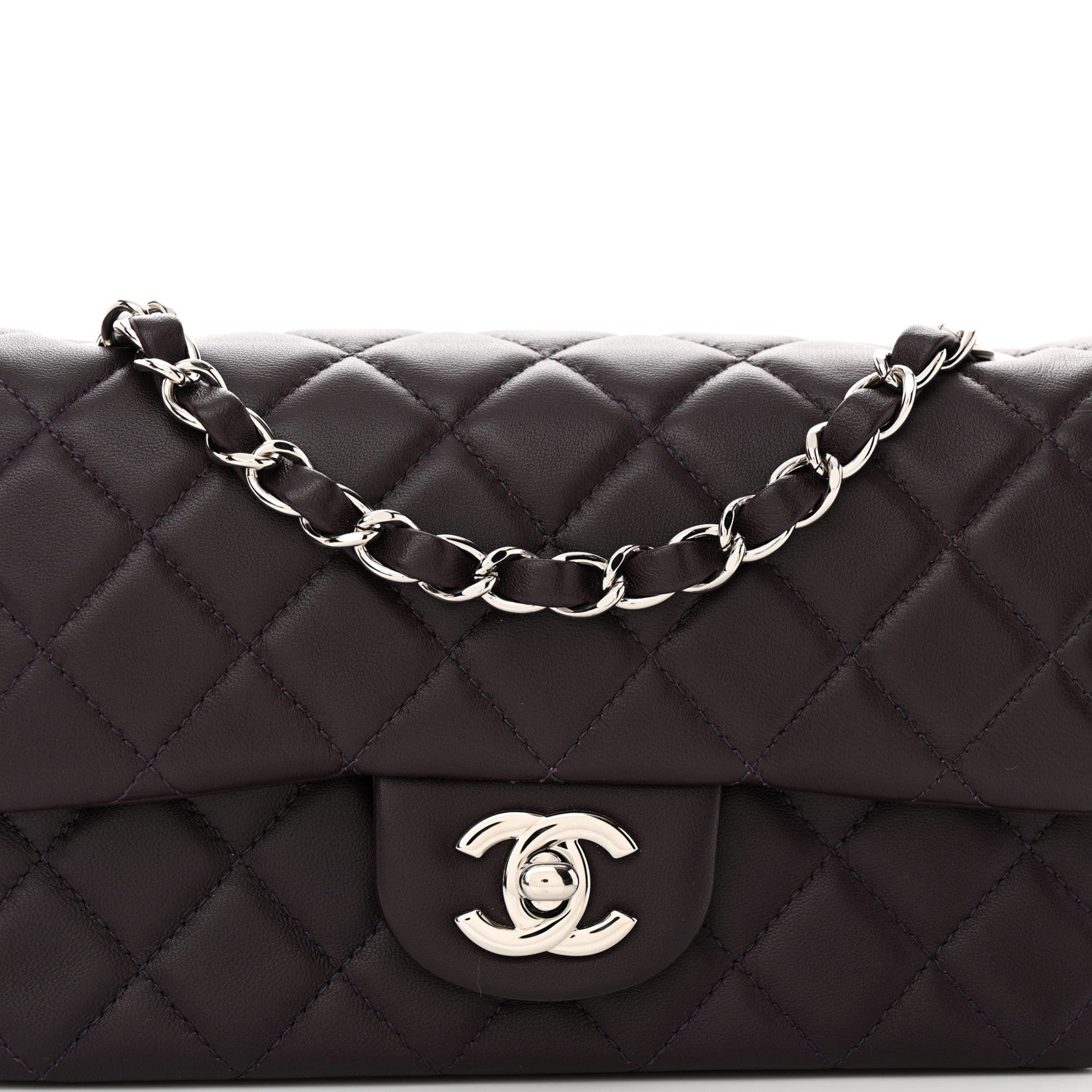 Chanel Lambskin Quilted Mini Rectangular Flap Dark Purple 11 of 11
