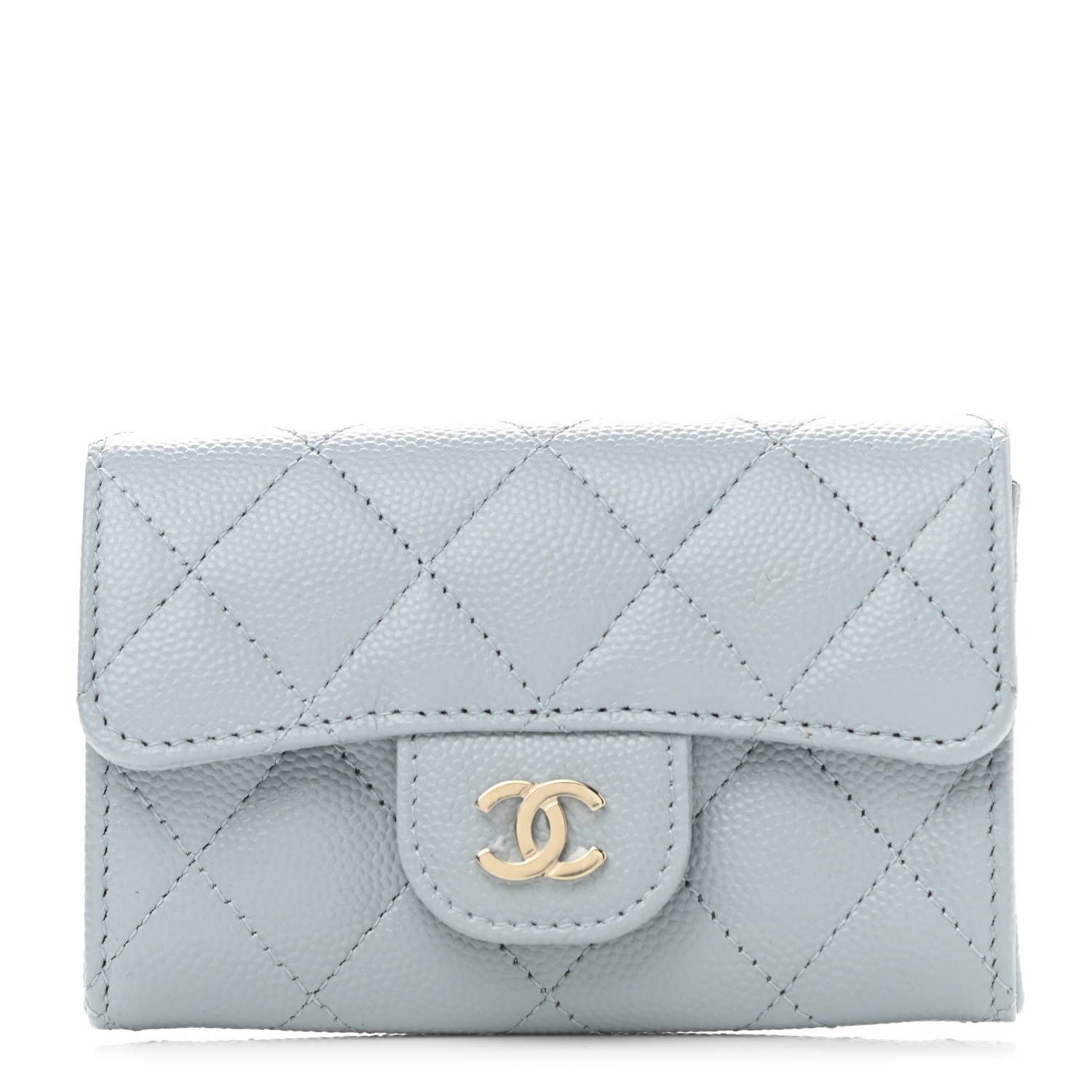 Chanel Caviar Quilted Flap Card Holder Wallet Light Blue 1 of 9
