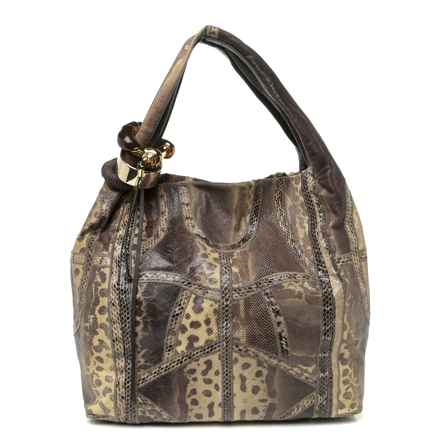 Snakeskin Patchwork Medium Saba Hobo Brown