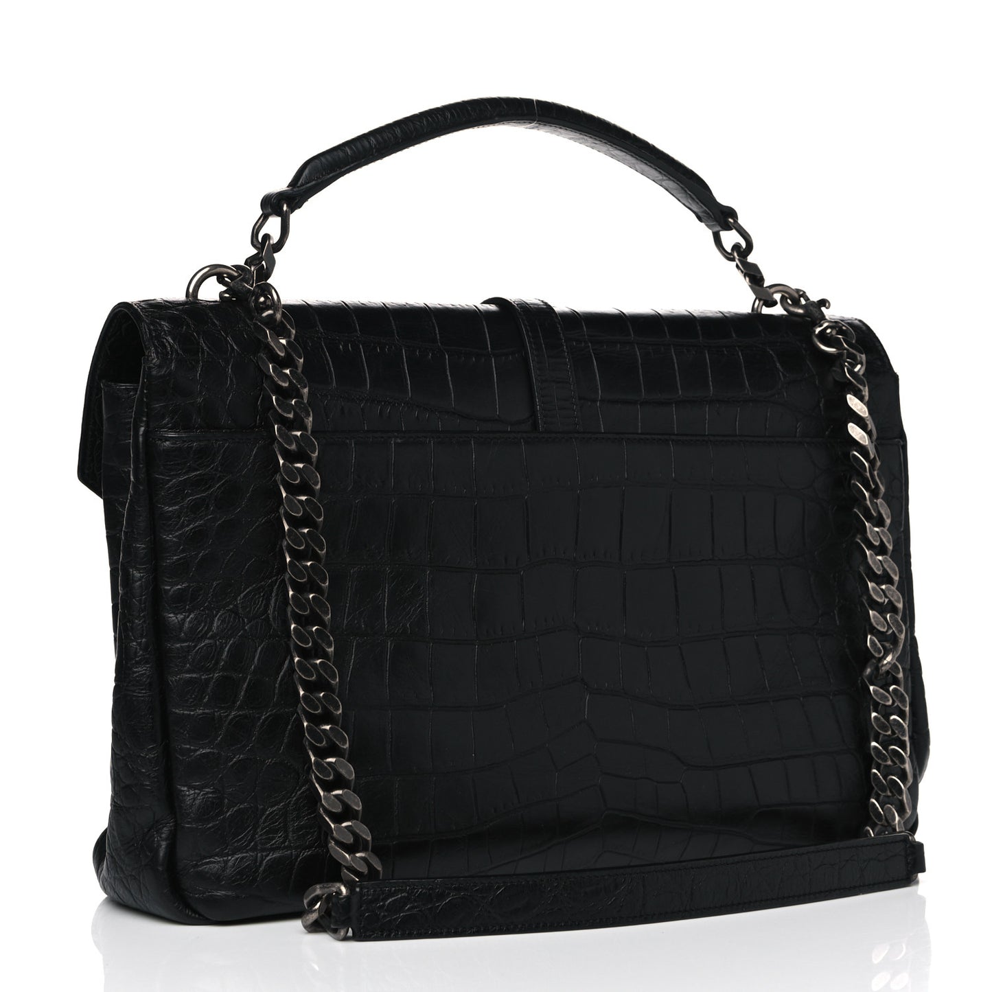 Calfskin Crocodile Embossed Monogram Large College Satchel Black