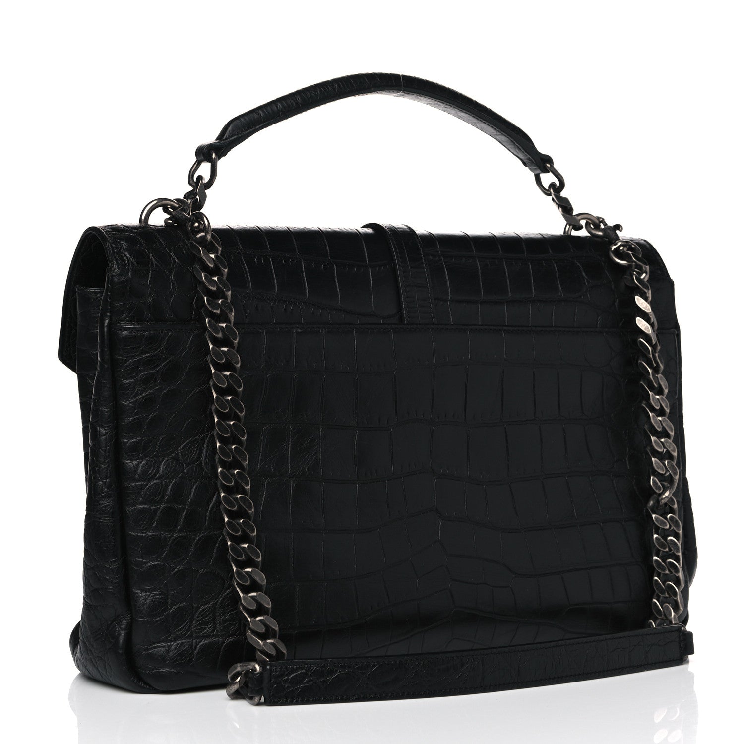 Saint Laurent Calfskin Crocodile Embossed Monogram Large College Satchel Black 2 of 10