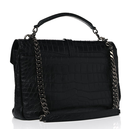 Saint Laurent Calfskin Crocodile Embossed Monogram Large College Satchel Black 2 of 10