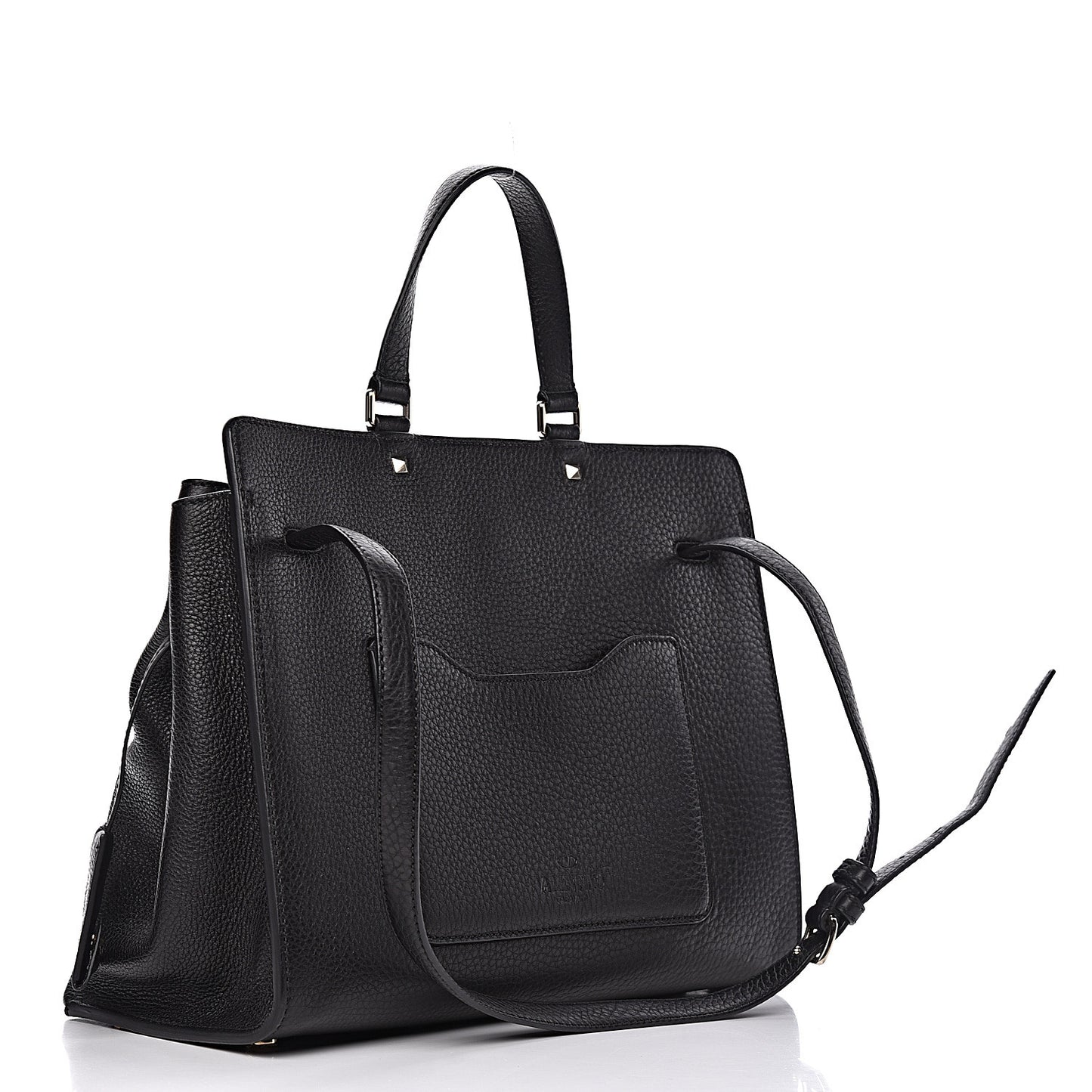 Pebbled Calfskin Large JoyLock Satchel Black
