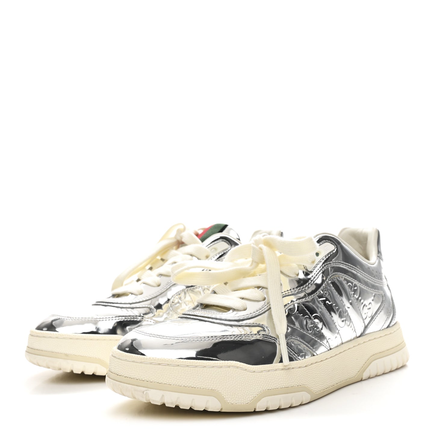 Guccissima Mirror Effect Womens Re-Web Sneakers 37.5 Silver