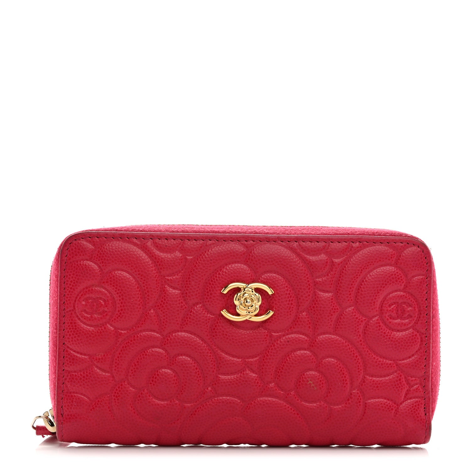Chanel Caviar Camellia Embossed Large Zip Around Gusset Wallet Pink 1 of 8