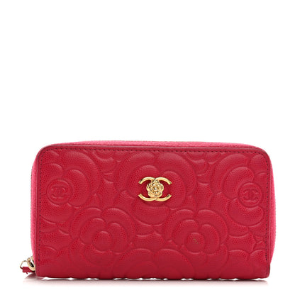 Chanel Caviar Camellia Embossed Large Zip Around Gusset Wallet Pink 1 of 8