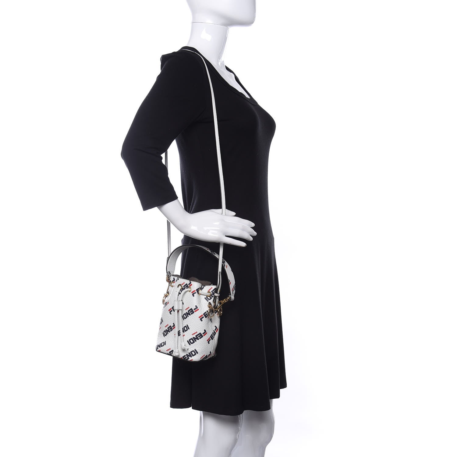 Fendi X FILA Vitello F is Fendi Mania Mini Mon Tresor Bucket Bag White 2 of 9