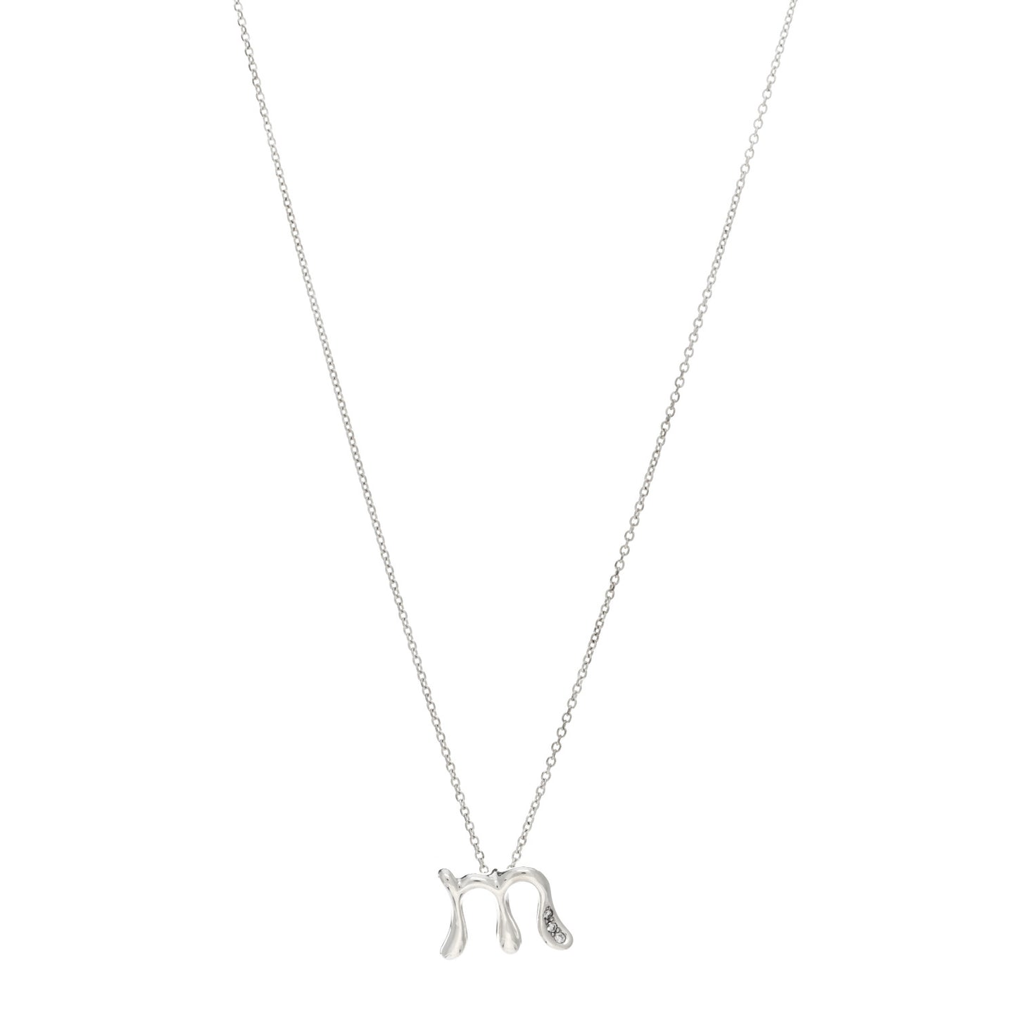 Sterling Silver Diamond Elsa Peretti Letter M Pendant Necklace