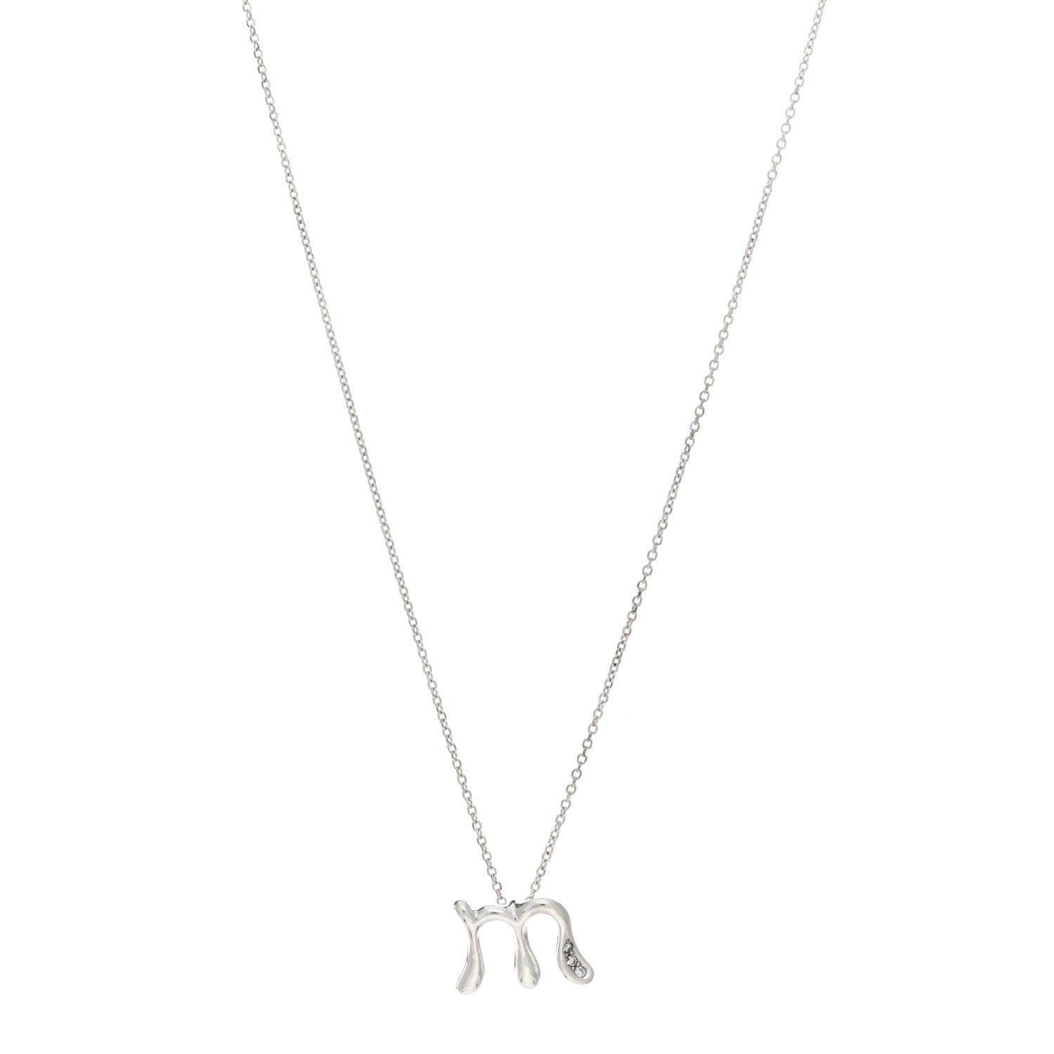 Tiffany Sterling Silver Diamond Elsa Peretti Letter M Pendant Necklace 1 of 4