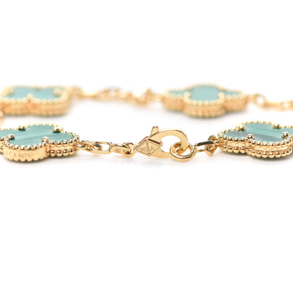Van Cleef & Arpels 18K Yellow Gold Malachite 5 Motifs Vintage Alhambra Bracelet 4 of 8