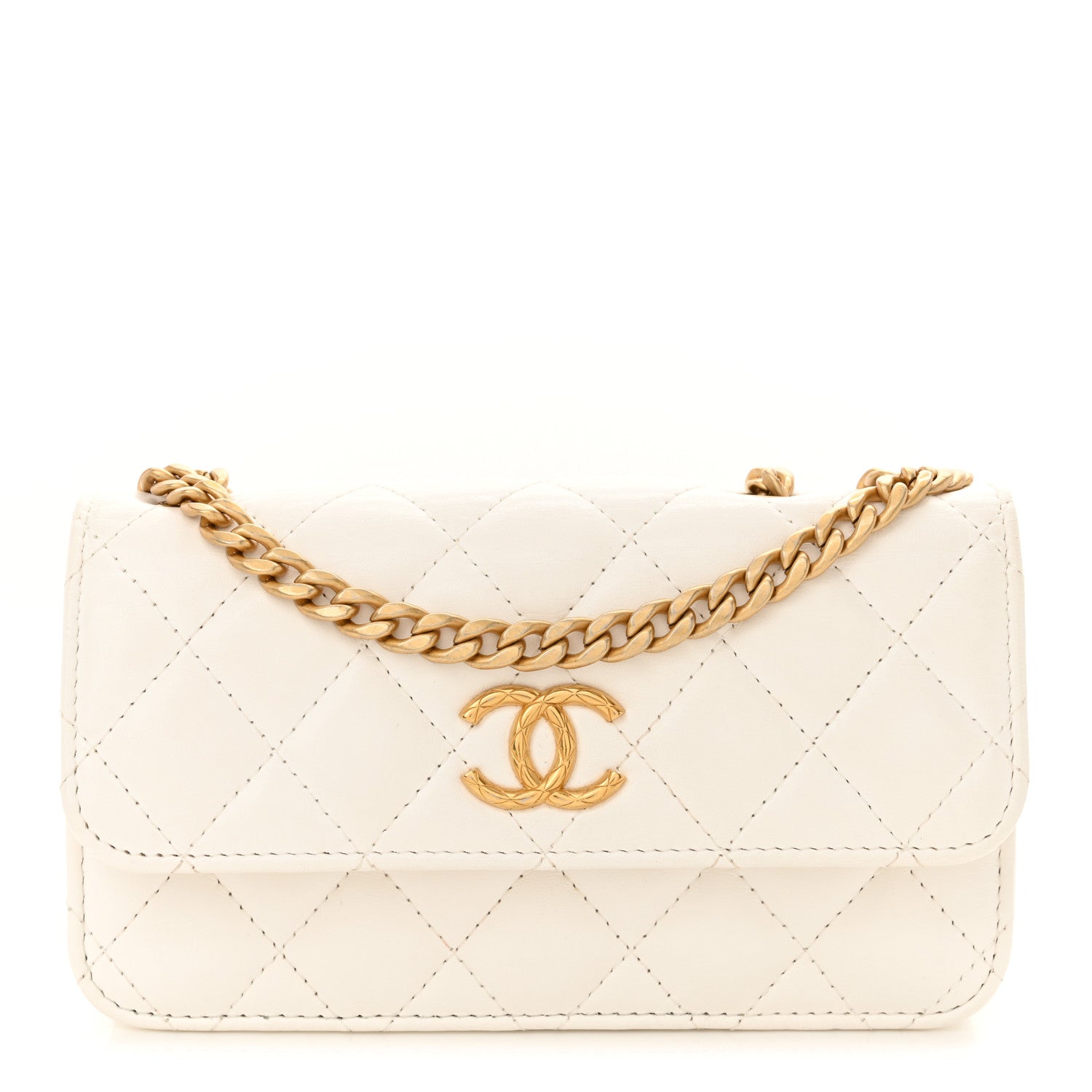 Chanel Lambskin Quilted Pillow Crush Flap Phone Holder With Chain White 1 of 15