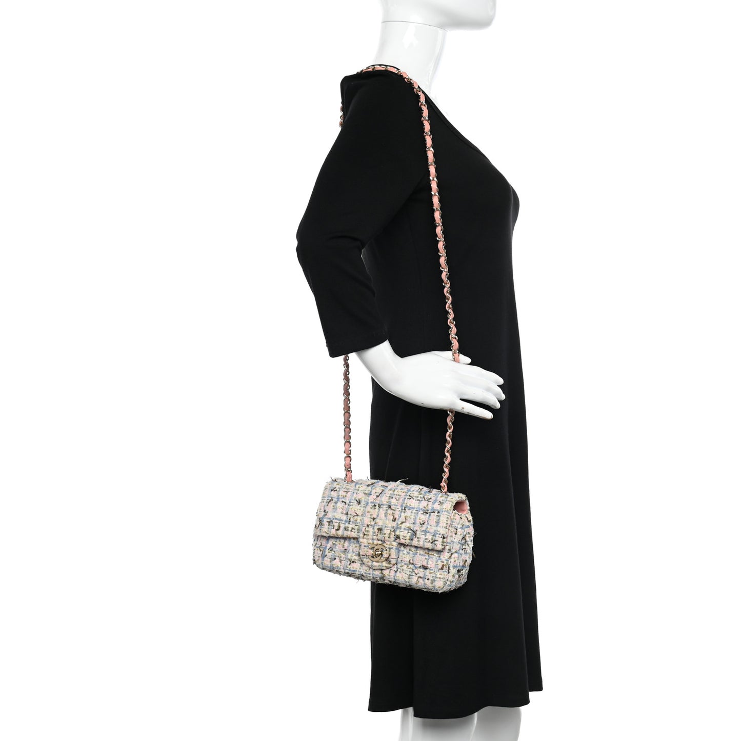 Tweed Quilted Mini Rectangular Flap Light Blue Pink Gold White