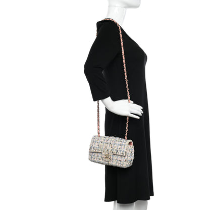 Chanel Tweed Quilted Mini Rectangular Flap Light Blue Pink Gold White 2 of 11