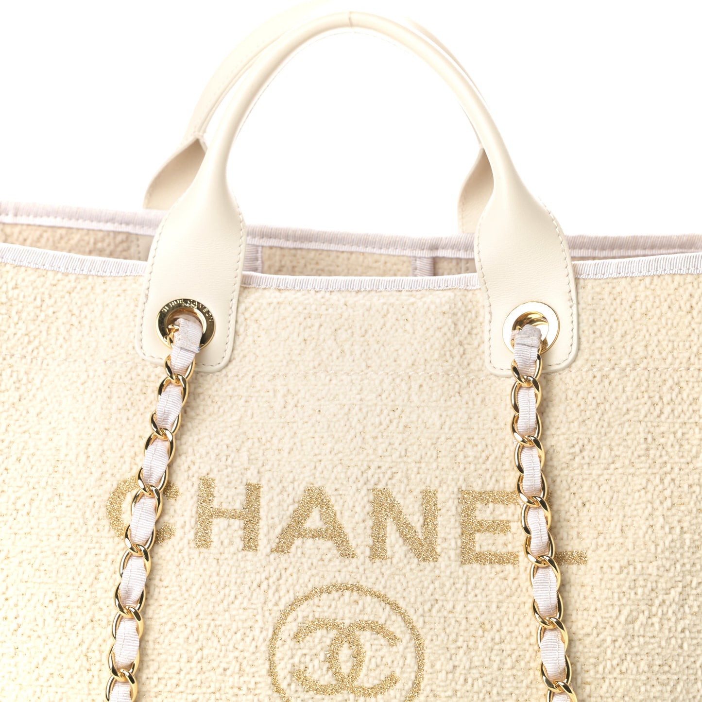 Lurex Boucle Medium Deauville Tote White