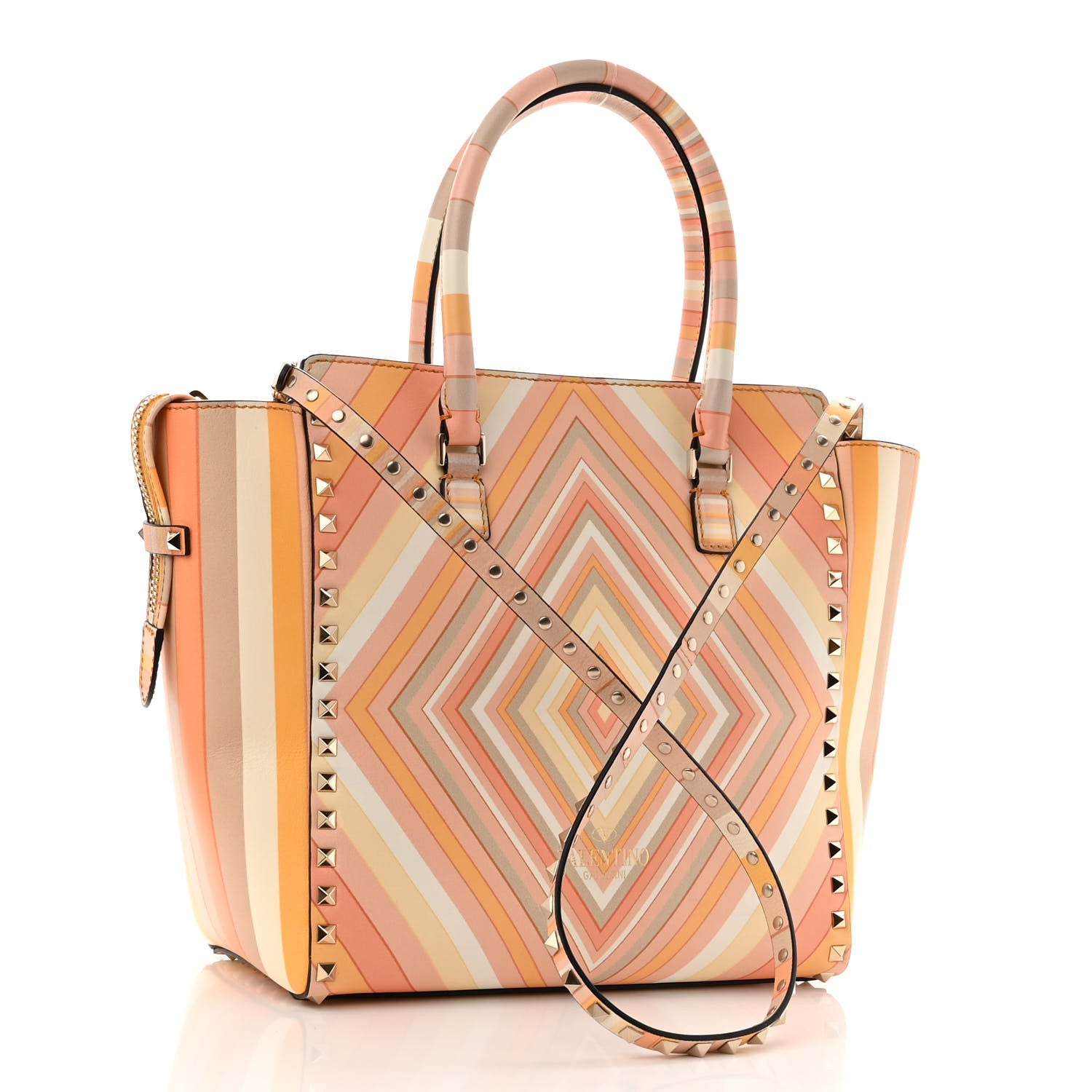 Valentino Garavani Vitello Native Couture 1975 Rockstud Double Handle Tote Mandarin Sorbet 3 of 9