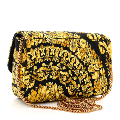 Versace Silk Barocco Printed Quilted Virtus V Mini Chain Flap Shoulder Bag Black Gold 3 of 10