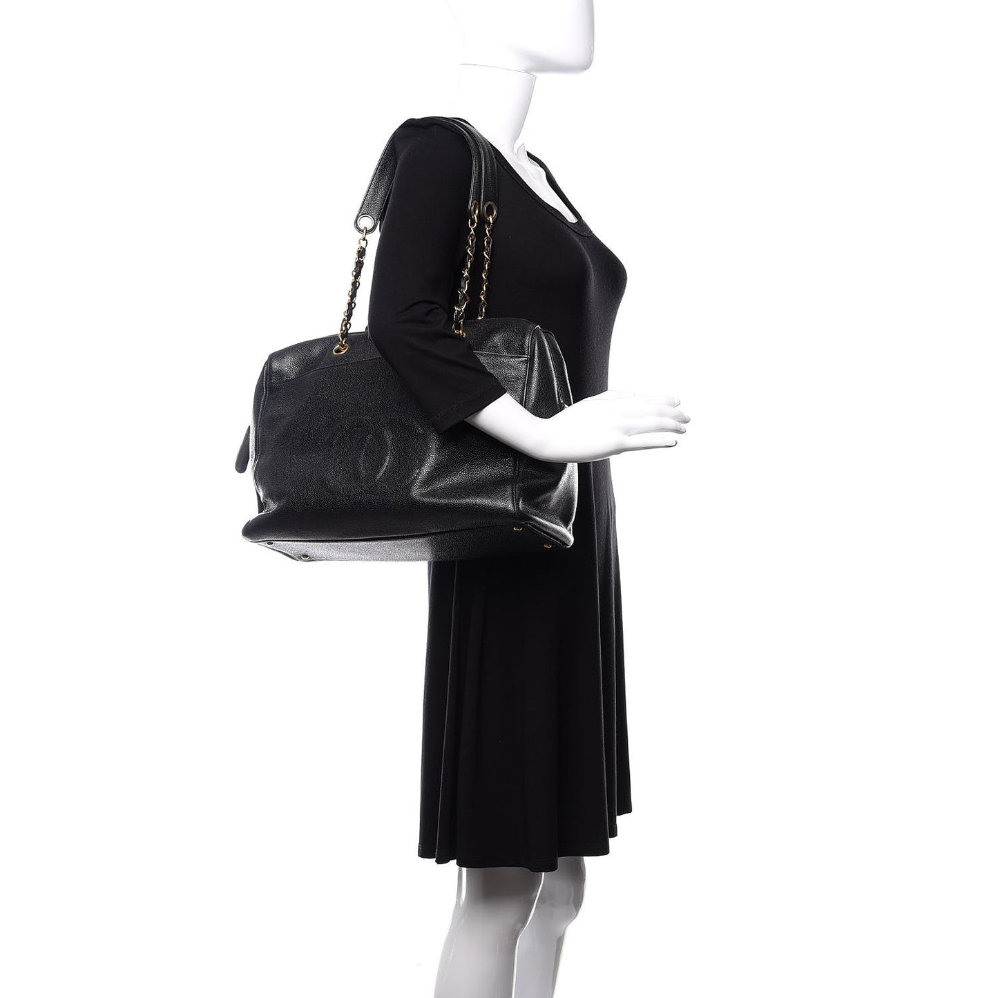 Caviar Large CC Shoulder Bag Black