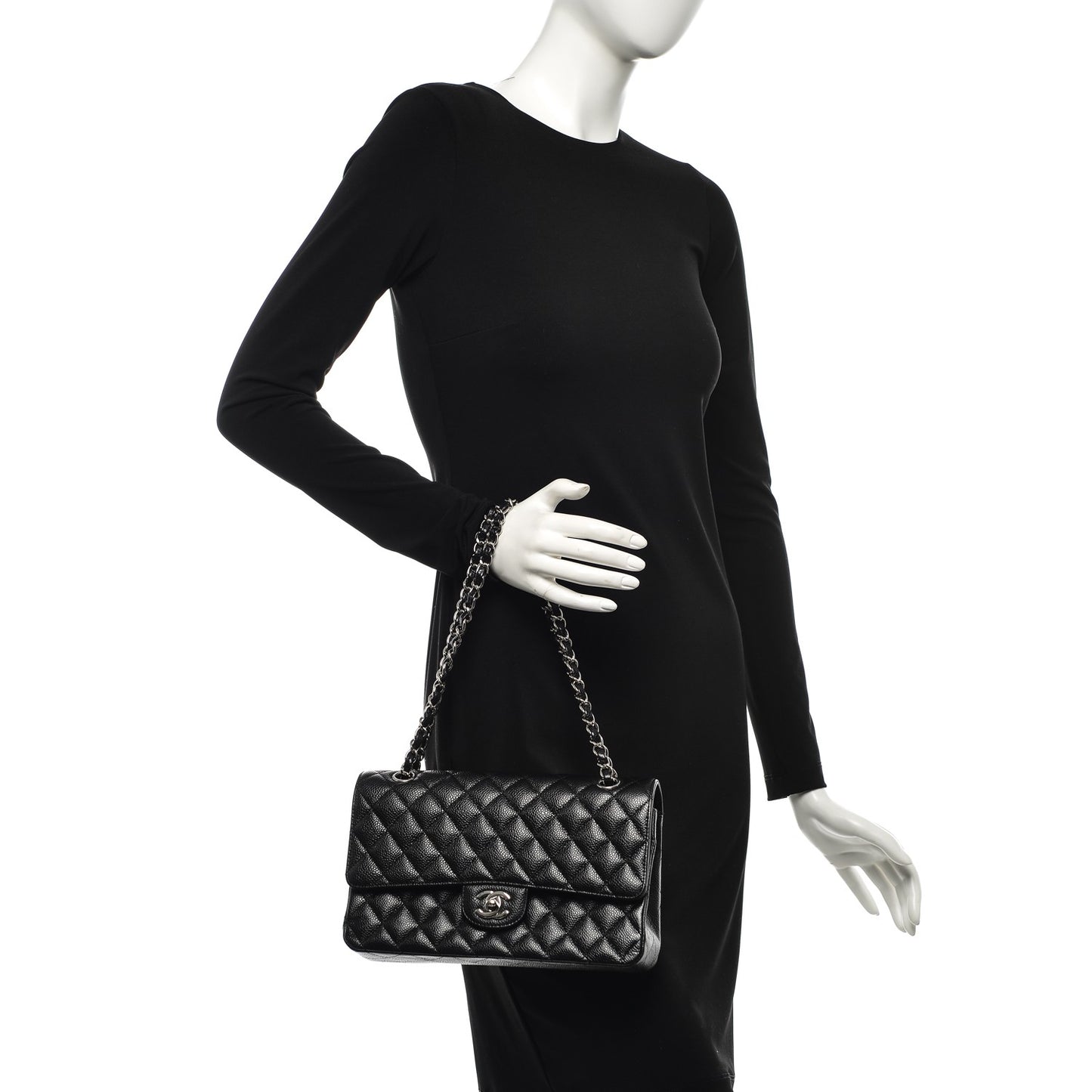 Caviar Quilted Medium Double Flap Black
