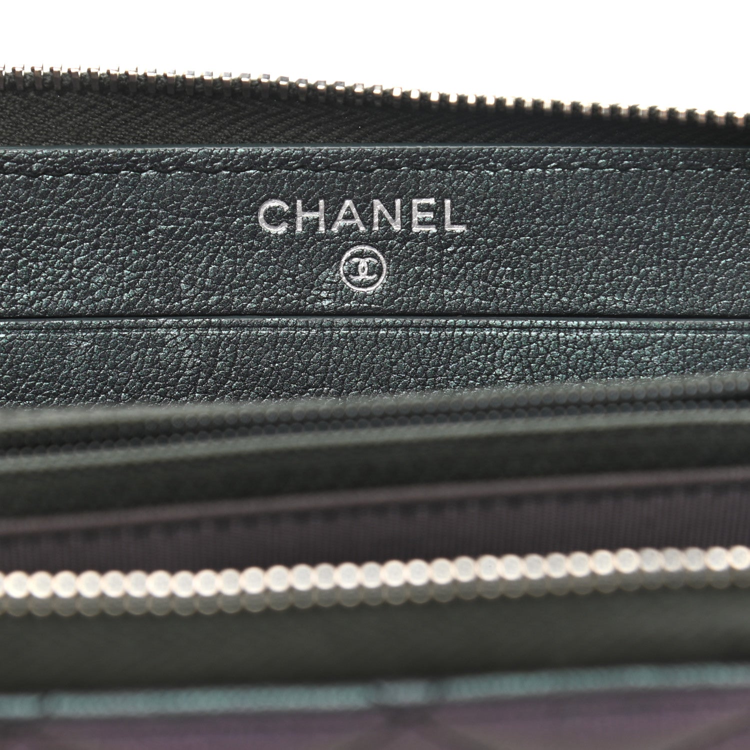 Chanel Iridescent Goatskin Quilted Medium Gusset Zip Around Wallet Purple 6 of 8