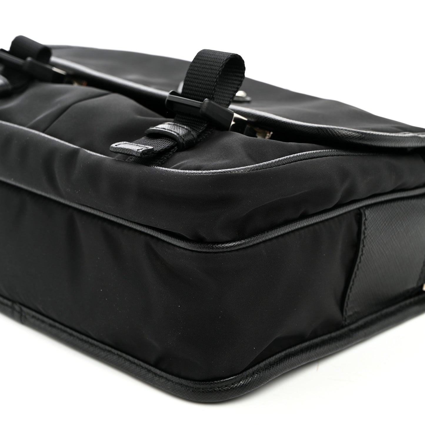 Tessuto Nylon Saffiano Double Snap Buckle Messenger Bag  Black