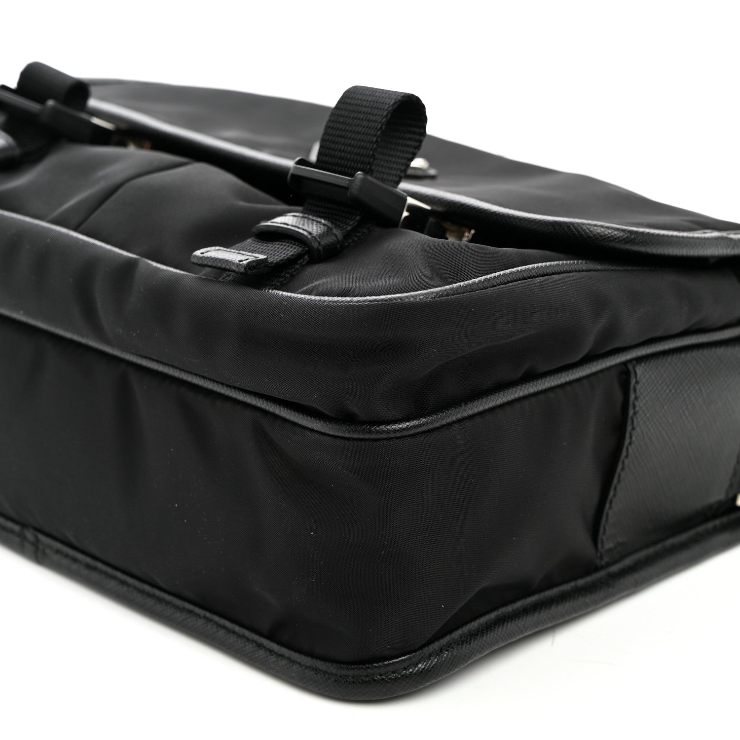 Prada Tessuto Nylon Saffiano Double Snap Buckle Messenger Bag  Black 9 of 9
