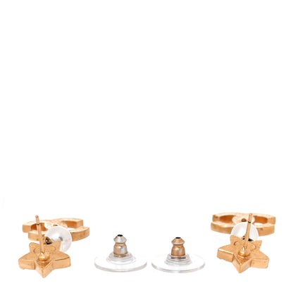 Chanel Crystal Pearl CC Star Drop Earrings Gold 3 of 4