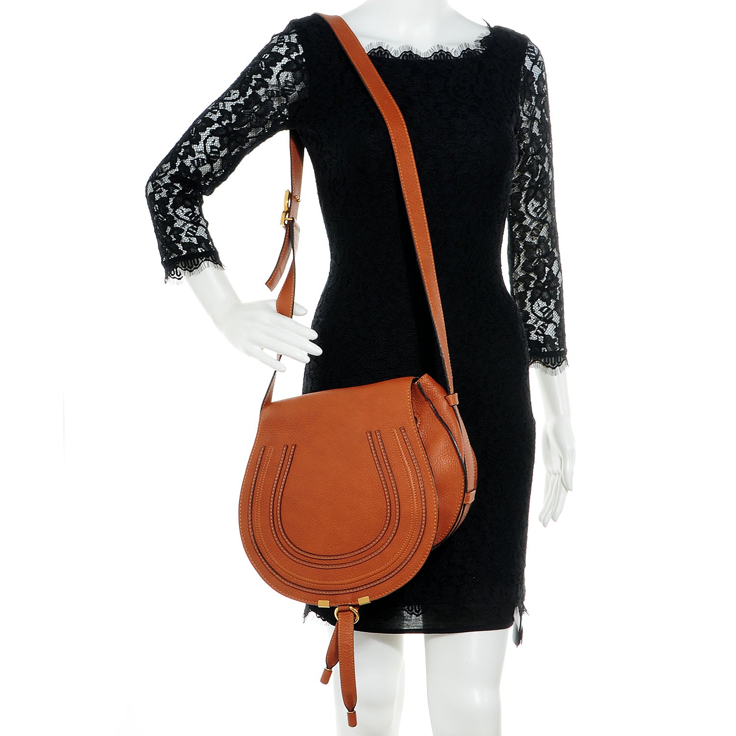 Chloe Calfskin Medium Marcie Round Crossbody Bag Whiskey 2 of 9
