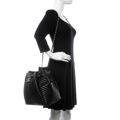 Chanel Calfskin Chevron Large Urban Spirit Drawstring Bag Black 2 of 8