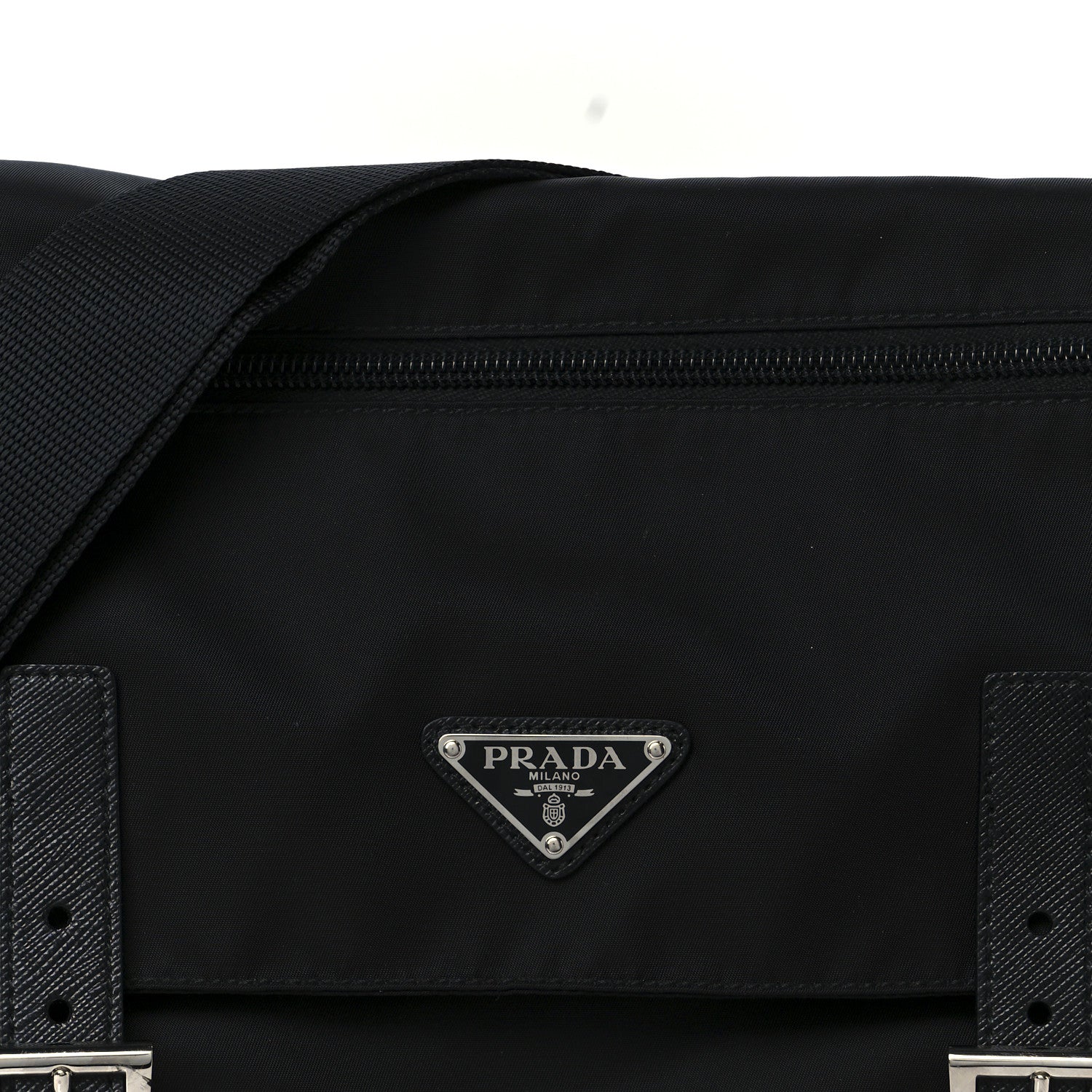 Prada Tessuto Nylon Saffiano Double Buckle Messenger Shoulder Bag Black 8 of 10