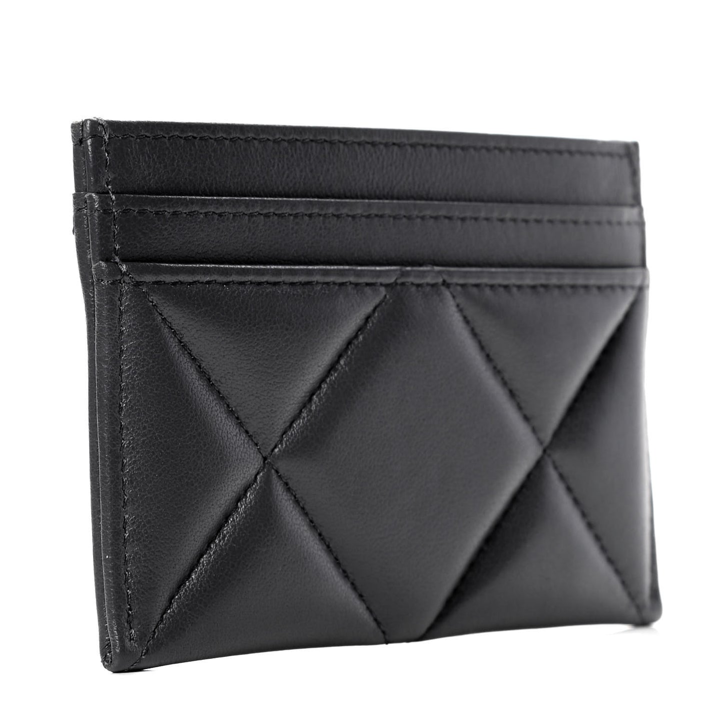 Lambskin Quilted Chanel 19 Card Holder Dark Grey