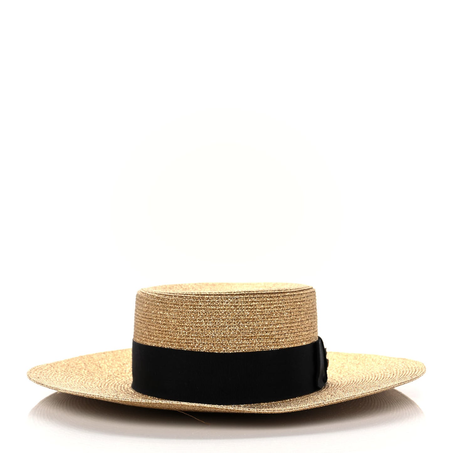 Glittered Straw Grosgrain Wide Brim Hat S Gold Black