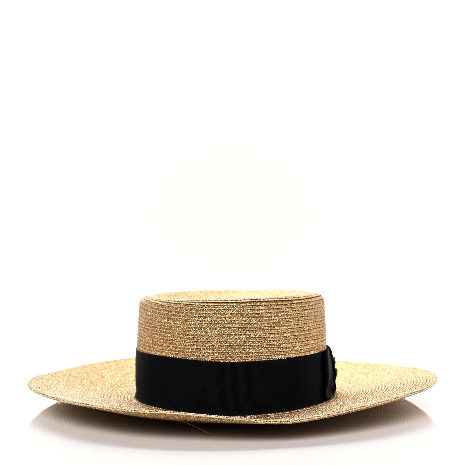 Gucci Glittered Straw Grosgrain Wide Brim Hat S Gold Black 5 of 9
