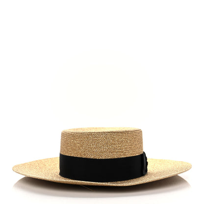 Gucci Glittered Straw Grosgrain Wide Brim Hat S Gold Black 5 of 9