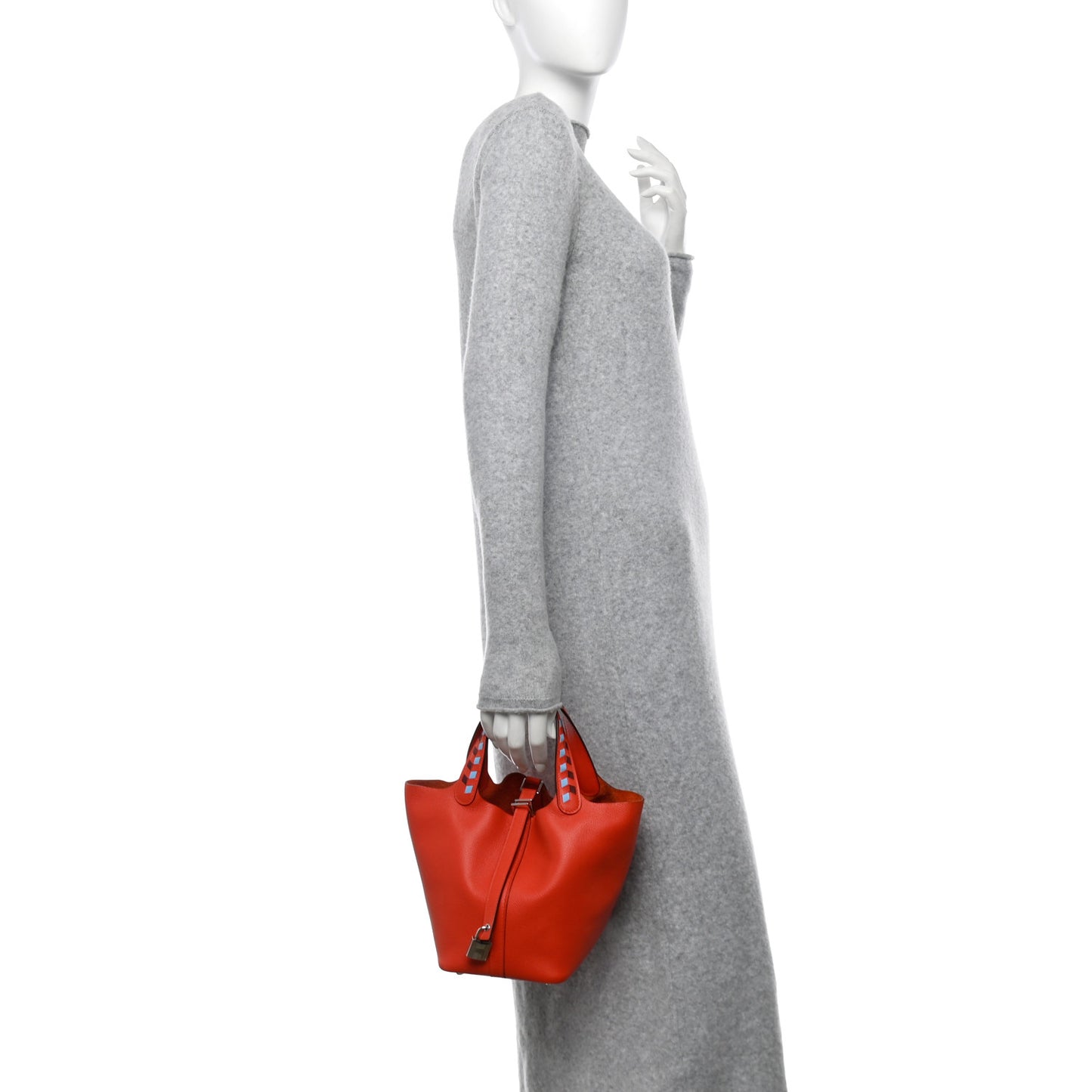 Epsom Tressage De Cuir Picotin Lock 18 PM Capucine Celeste Rouge H