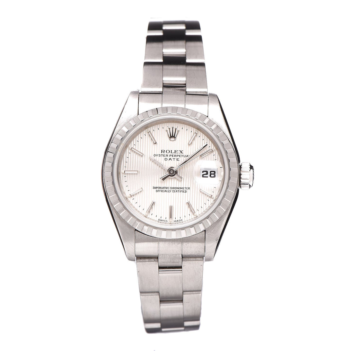 Stainless Steel 26mm Oyster Perpetual Date Watch Silver Tapestry 79240