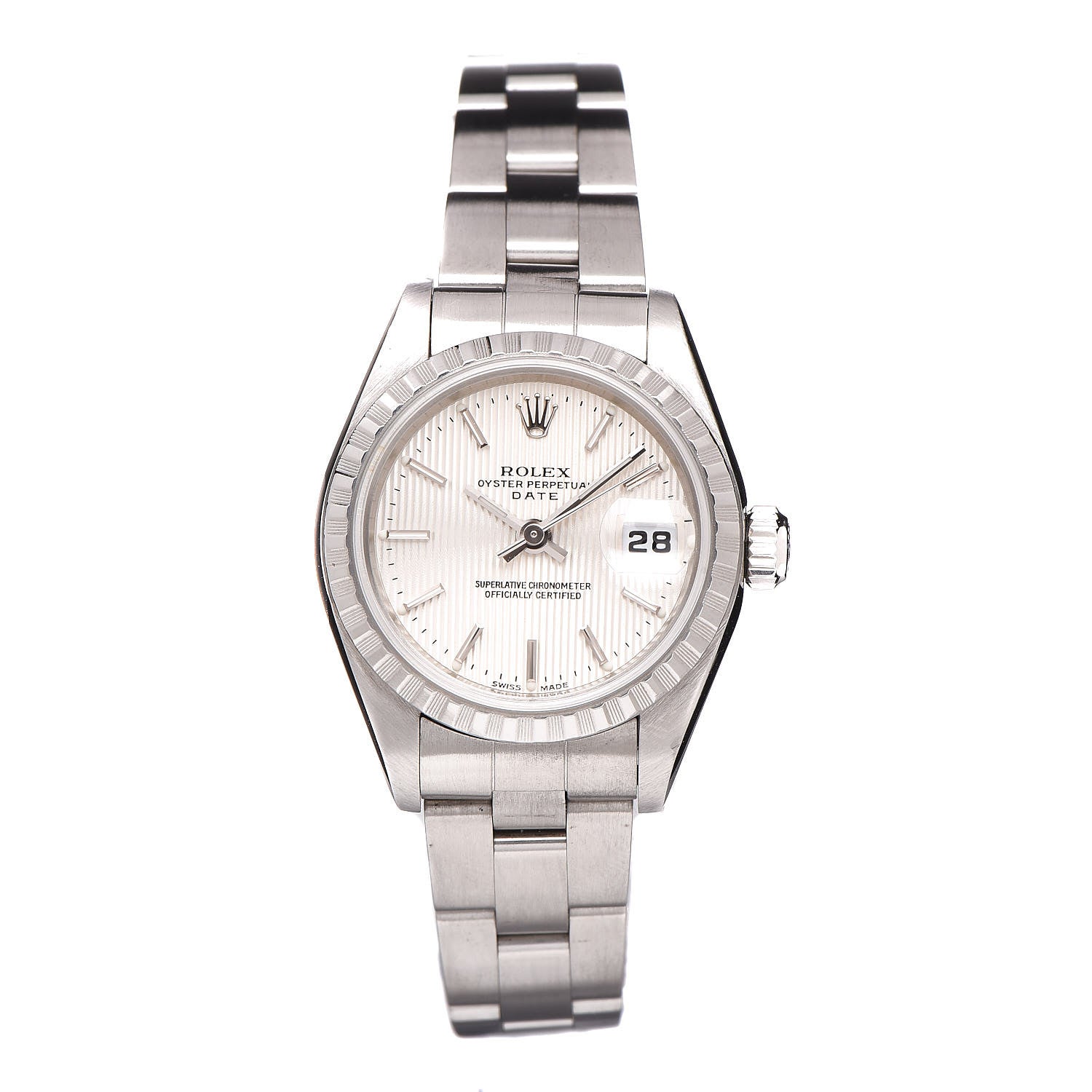 Rolex Stainless Steel 26mm Oyster Perpetual Date Watch Silver Tapestry 79240 1 of 7