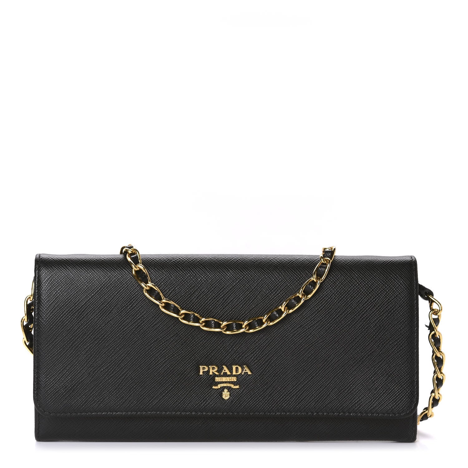 Prada Saffiano Metal Oro Chain Wallet Black 1 of 10