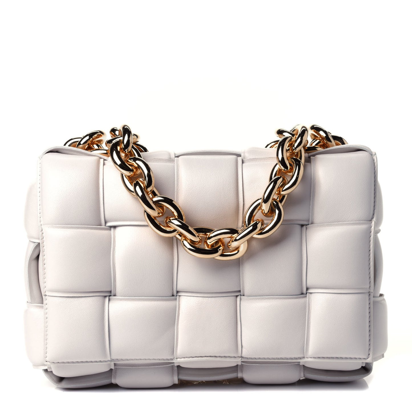 Lambskin Maxi Intreccio Padded Chain Cassette Crossbody Bag White