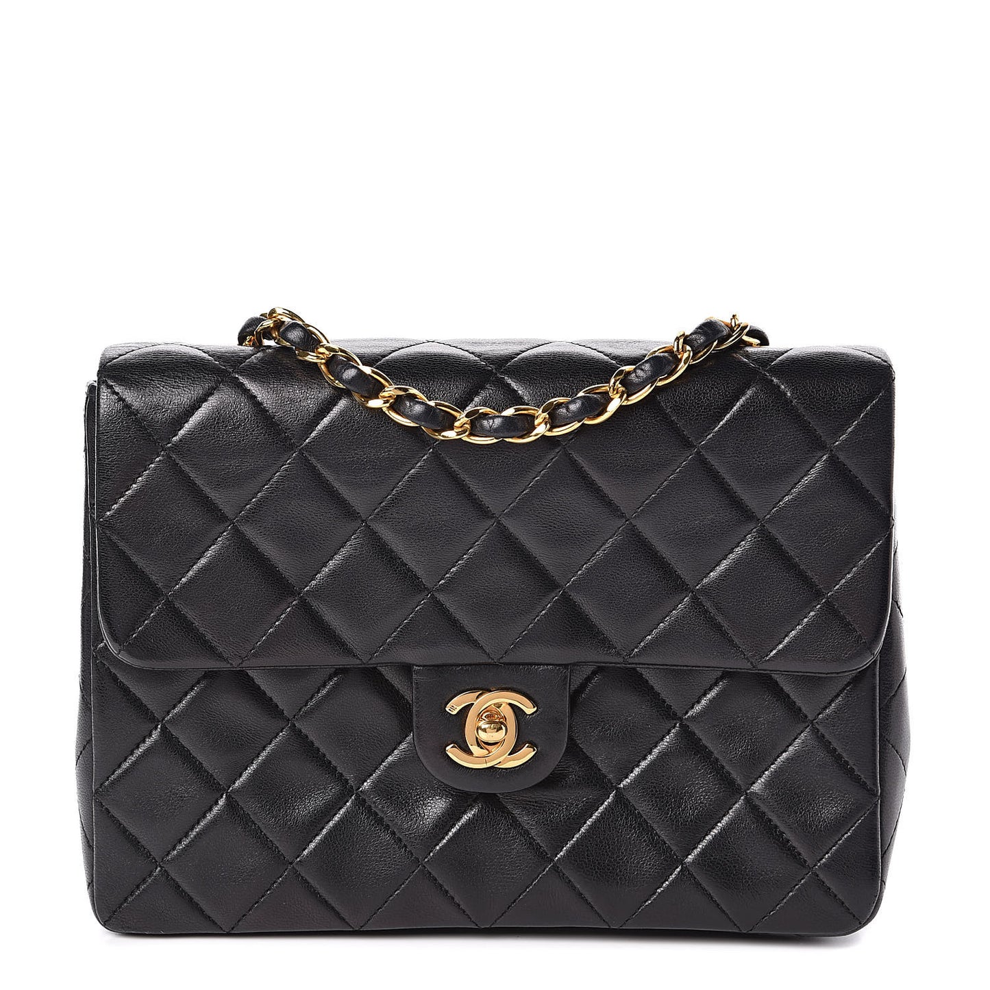 Lambskin Quilted Mini Square Flap Bag Black