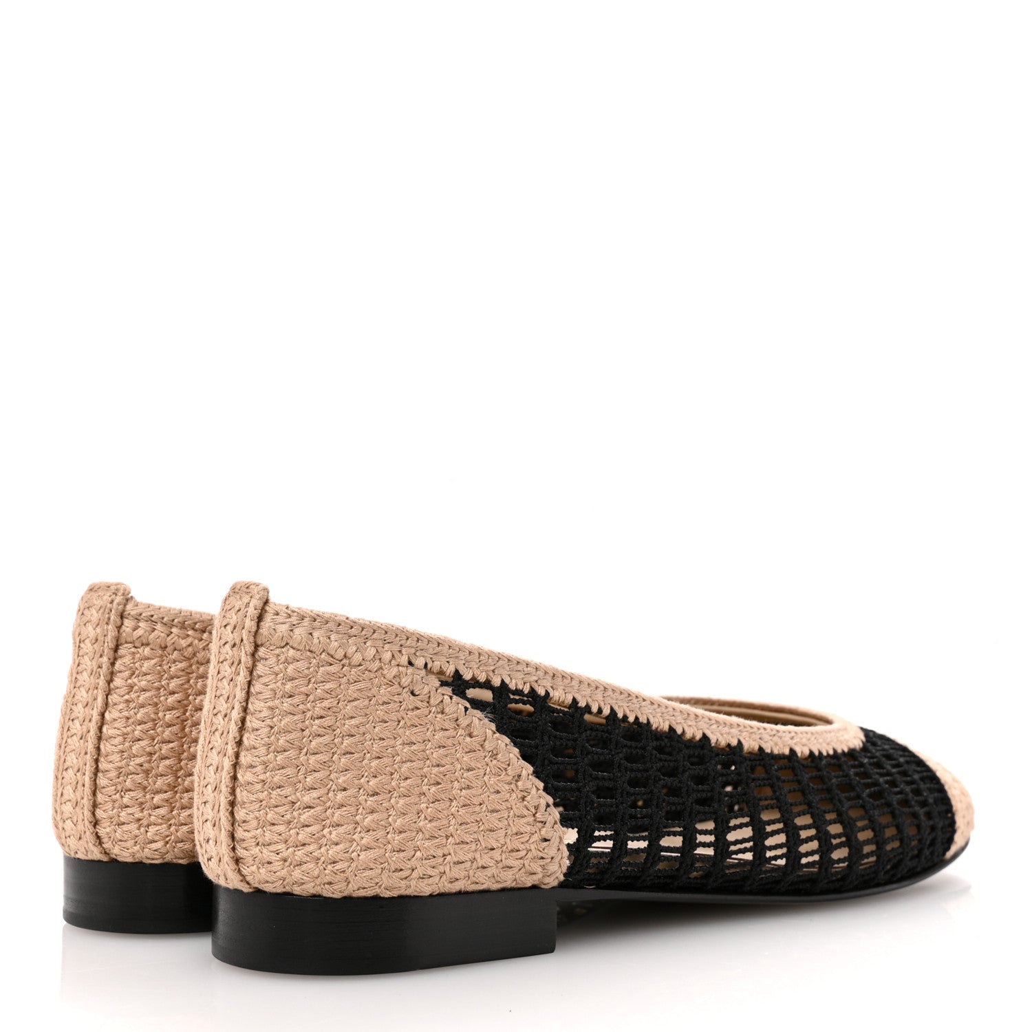 Chanel Raffia Cap Toe Ballerina Flats 37 Black Beige 5 of 10