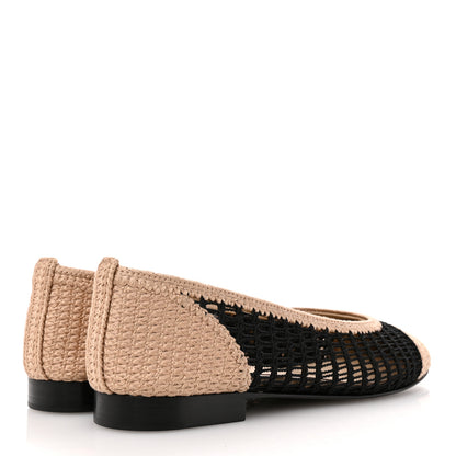 Chanel Raffia Cap Toe Ballerina Flats 37 Black Beige 5 of 10