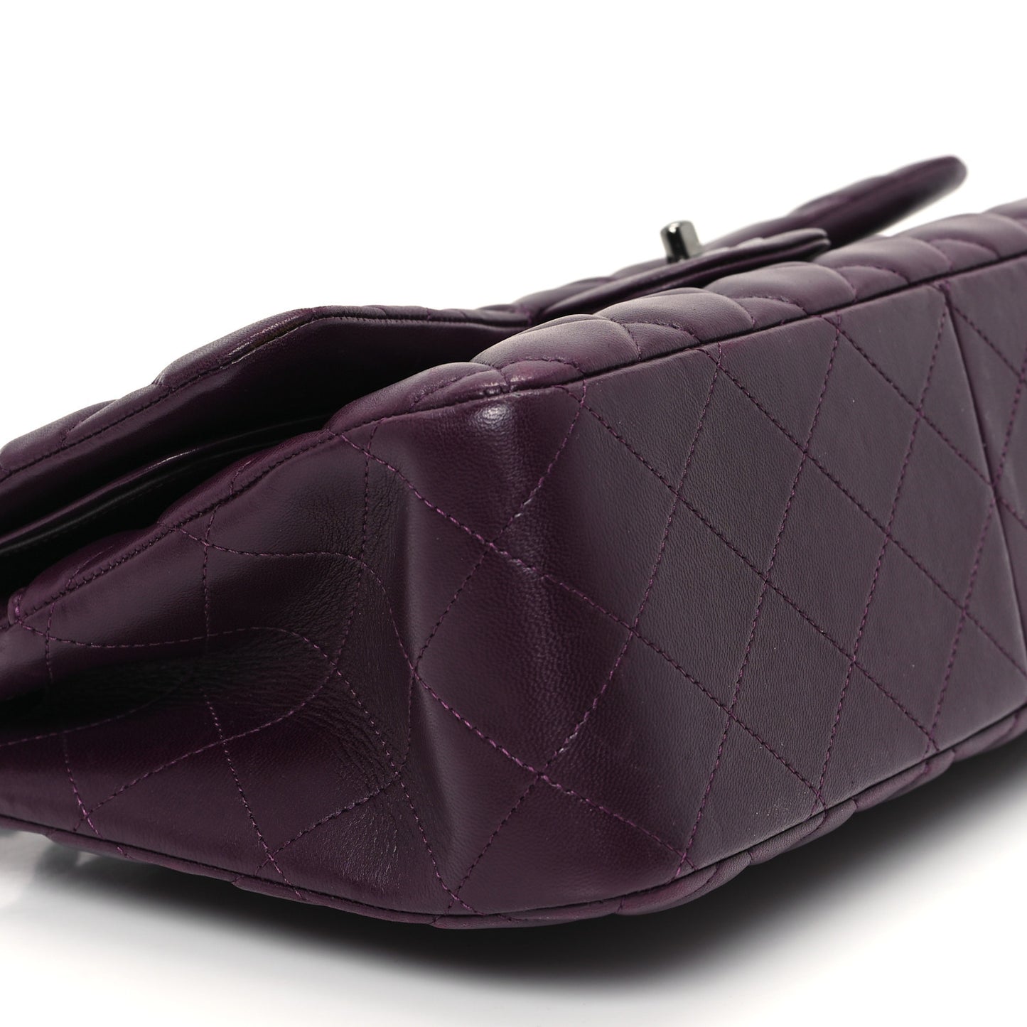 Lambskin Quilted Jumbo Double Flap Dark Purple