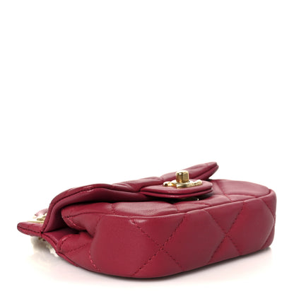Chanel Calfskin Quilted Lady Handle Flap Card Holder With Chain Dark Pink 4 of 13