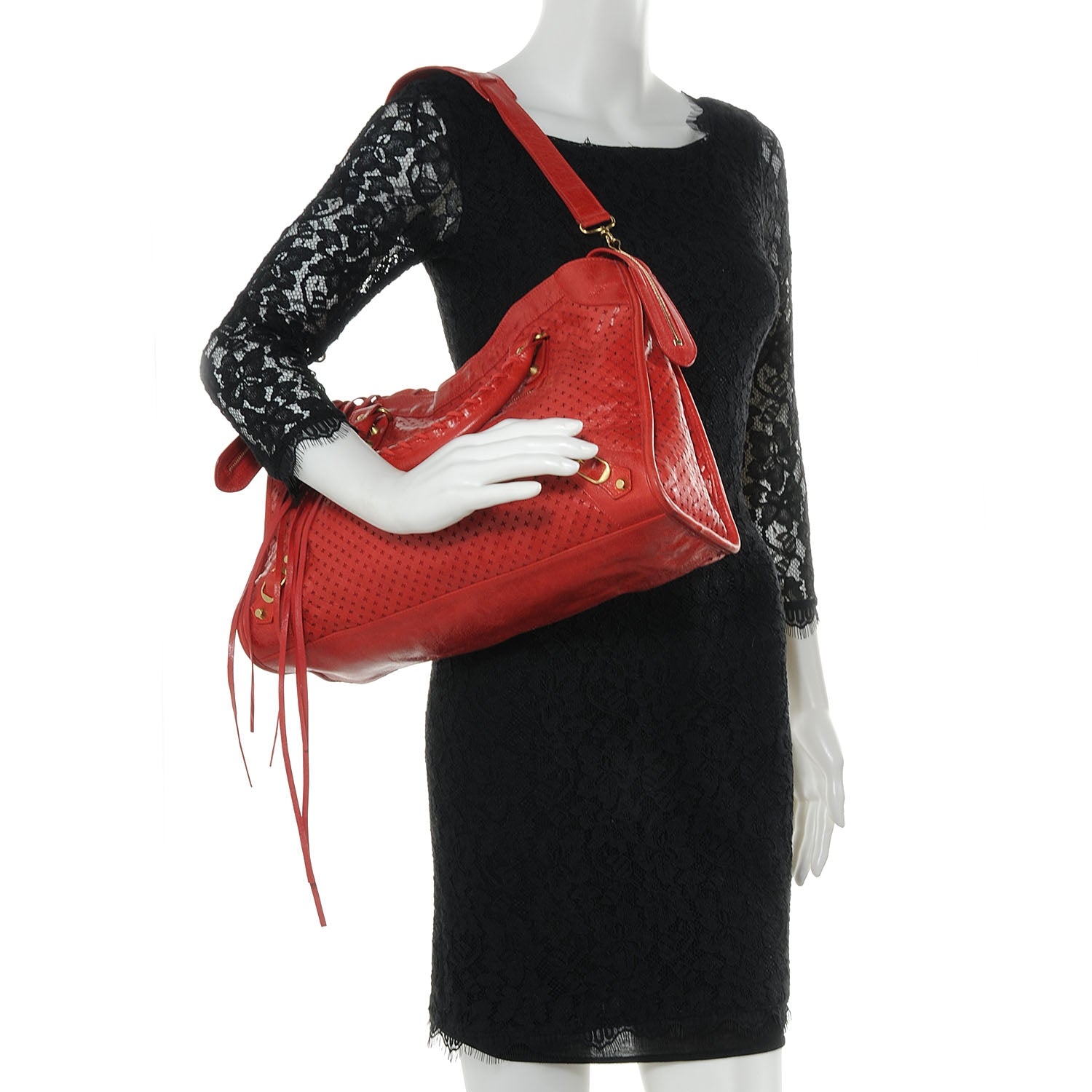 Balenciaga Agneau Cross Perforated City Ruby Red 2 of 38